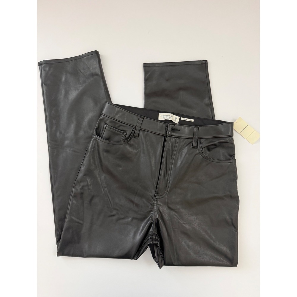 Abercrombie & Fitch Vegan Leather Ankle Straight Ultra High Rise Pants Black 29L